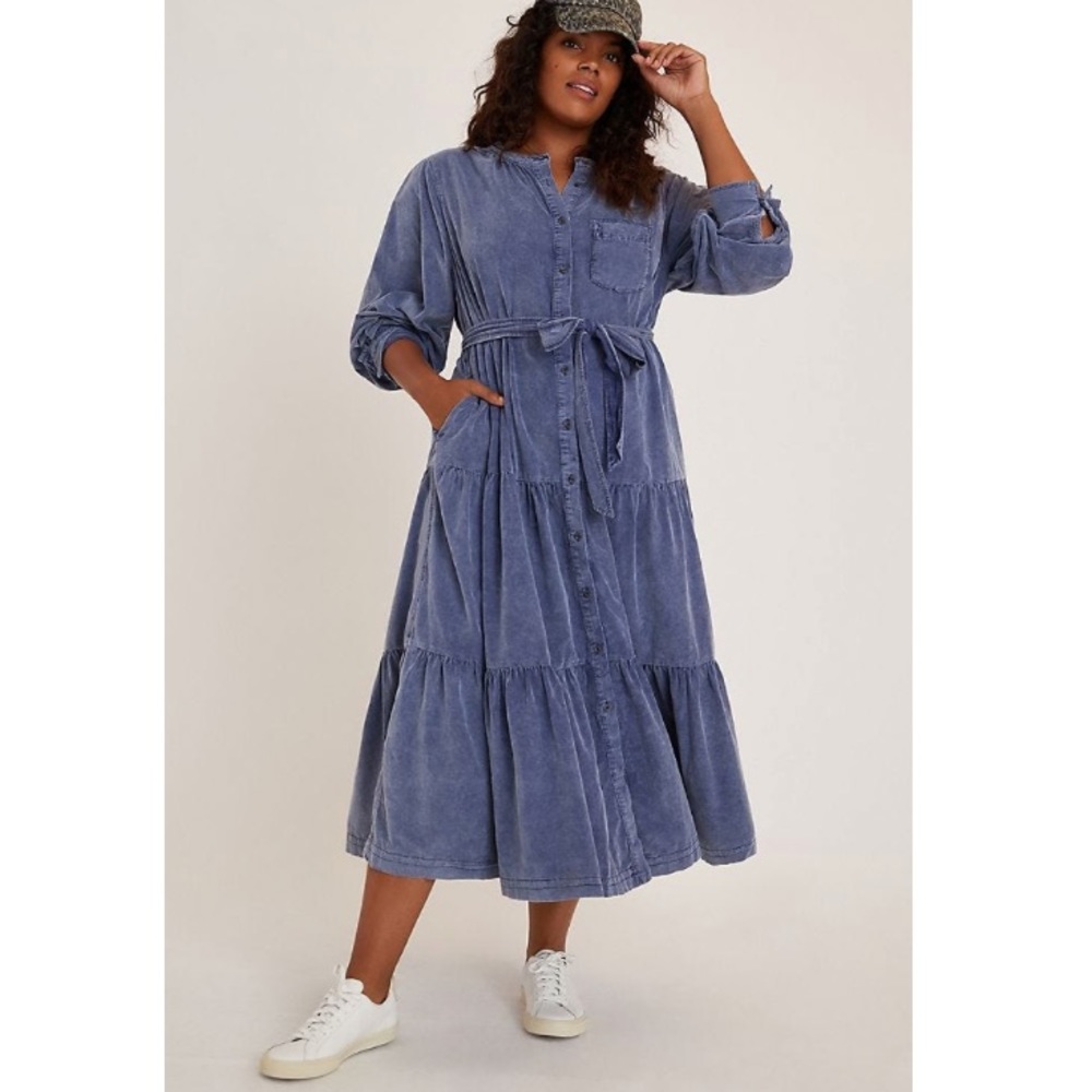 New Anthropologie Pilcro Marta Tiered Corduroy Midi Dress